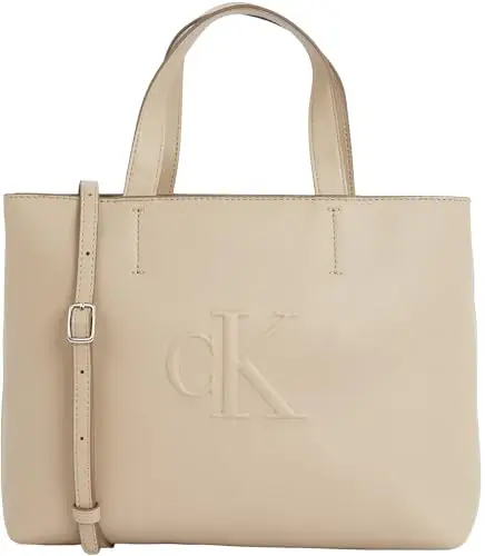 Calvin Klein Donna Borsa Tote Bag Sculpted Mini con Logo, Grigio (Crockery)