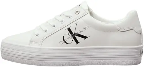 Calvin Klein Donna Sneakers Vulcanizzate Vulc Flatform Laceup Low Lth Zeppa, Bianco (Bright White)