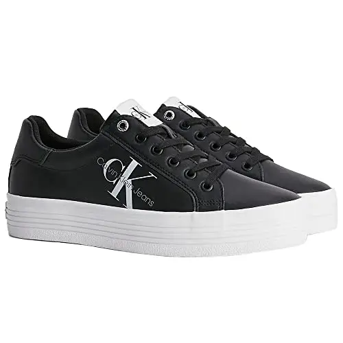 Calvin Klein Donna Sneakers Vulcanizzate Vulc Flatform Laceup Low Lth Zeppa, Nero (Black)