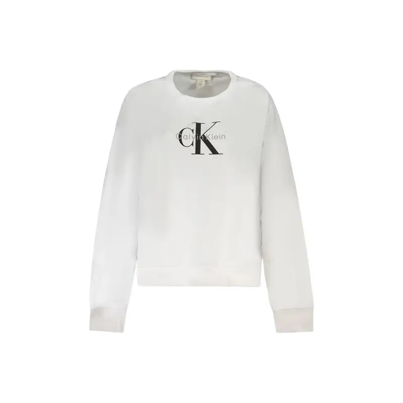 Calvin Klein Felpa Donna Bianca Girocollo Garzata Stampa Ricamo Bianco