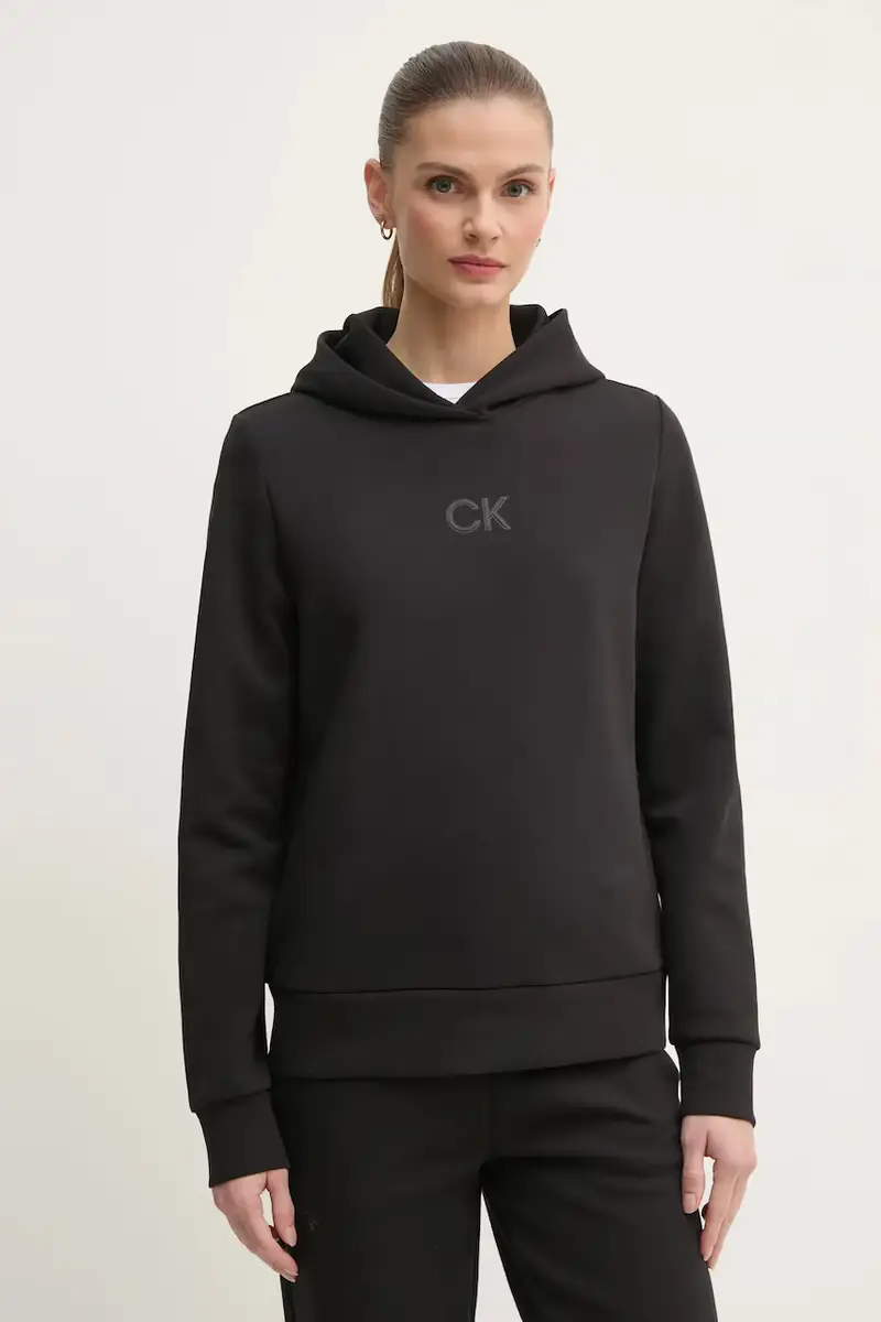 Calvin Klein felpa donna colore nero con cappuccio con applicazione K20K207954