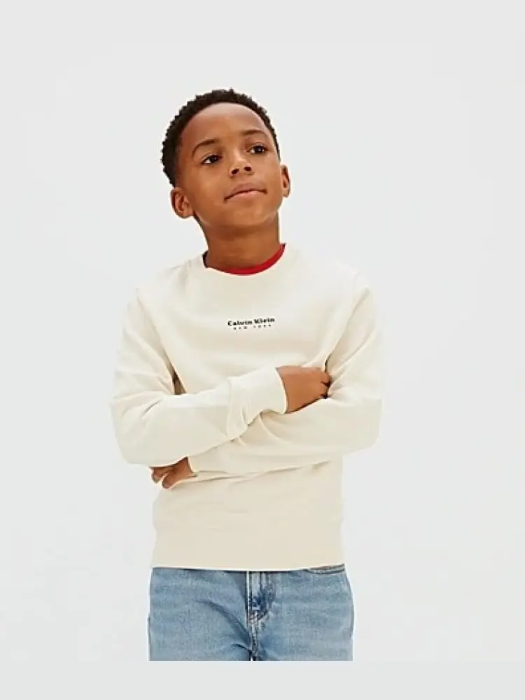 Calvin Klein felpa kids/junior girocollo panna logo frontale minimal