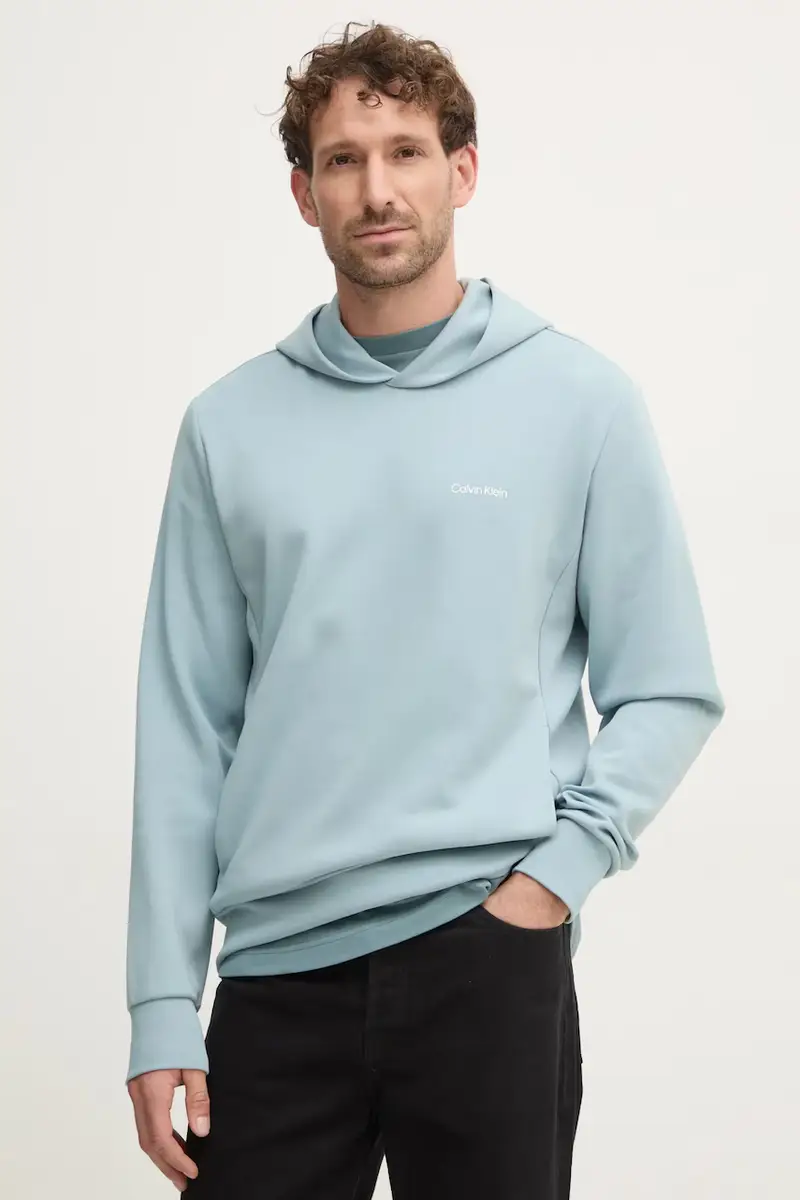 Calvin Klein felpa uomo colore turchese con cappuccio K10K109927