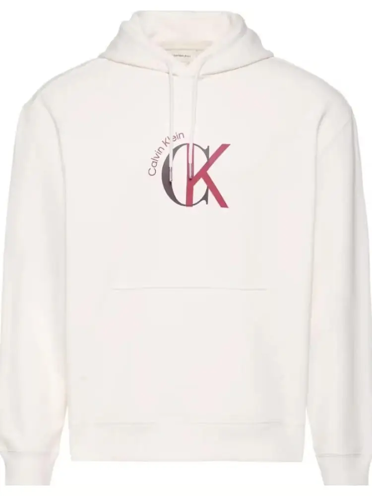 Calvin Klein felpa uomo con cappuccio bianca con logo frontale