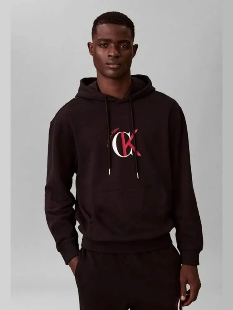 Calvin Klein felpa uomo con cappuccio bordeaux con logo frontale