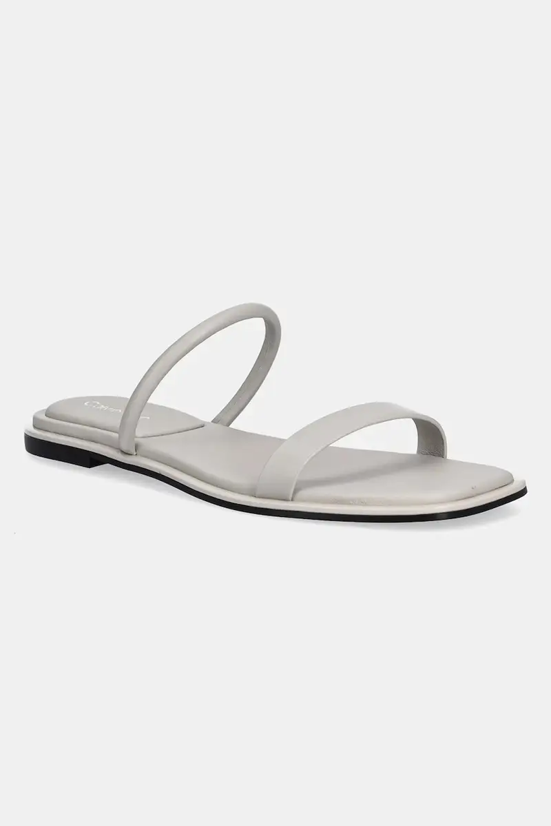 Calvin Klein infradito in pelle FLAT SANDAL SQUARED 2-BAR LTH donna colore grigio HW0HW02532