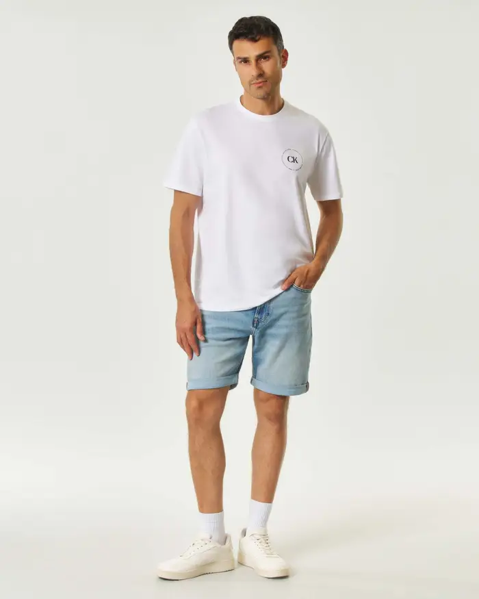 Calvin Klein Jeans Bermuda lavaggio chiaro super stone washed in cotone stretch con risvolto