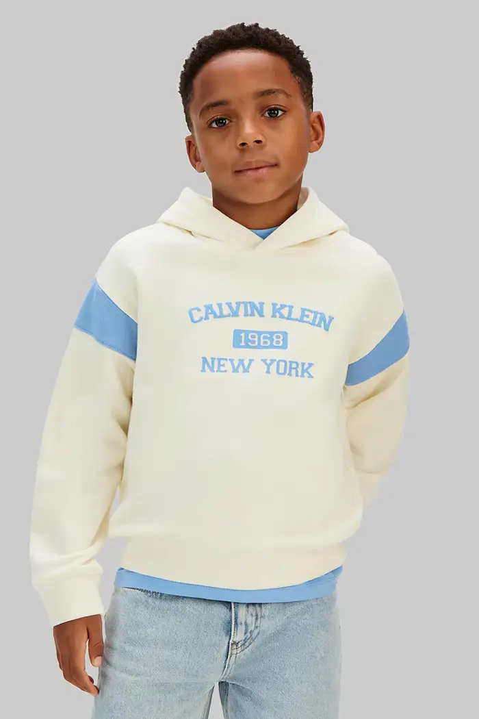 Calvin Klein Jeans felpa con cappuccio per bambini con cotone Beige