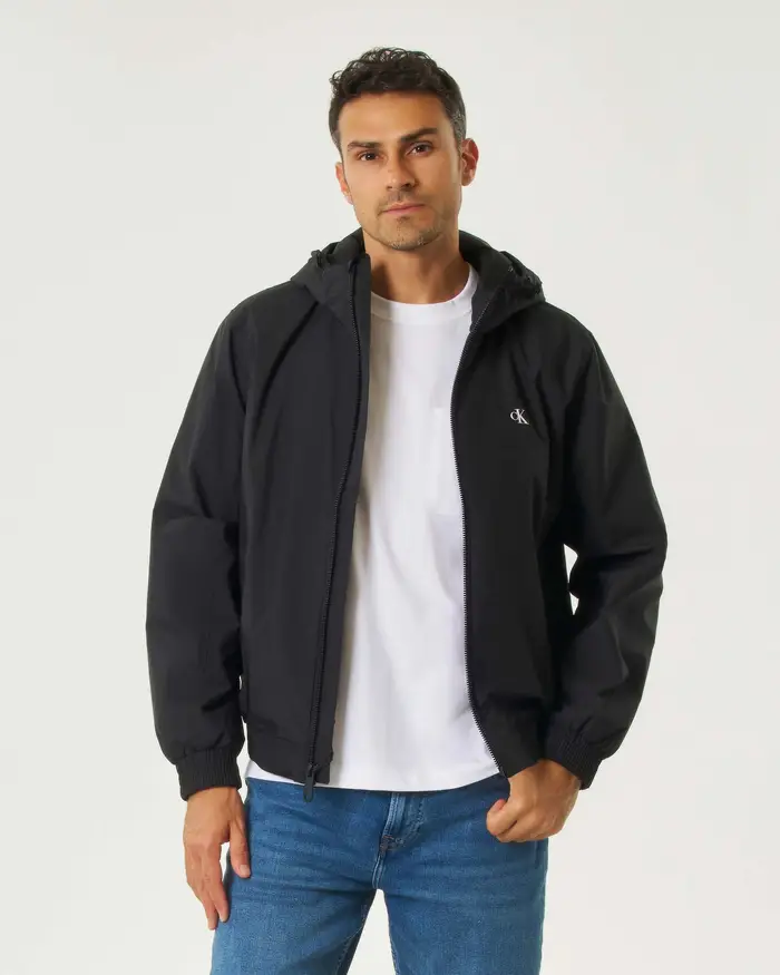 Calvin Klein Jeans Giubbino nero in nylon ripstop con cappuccio