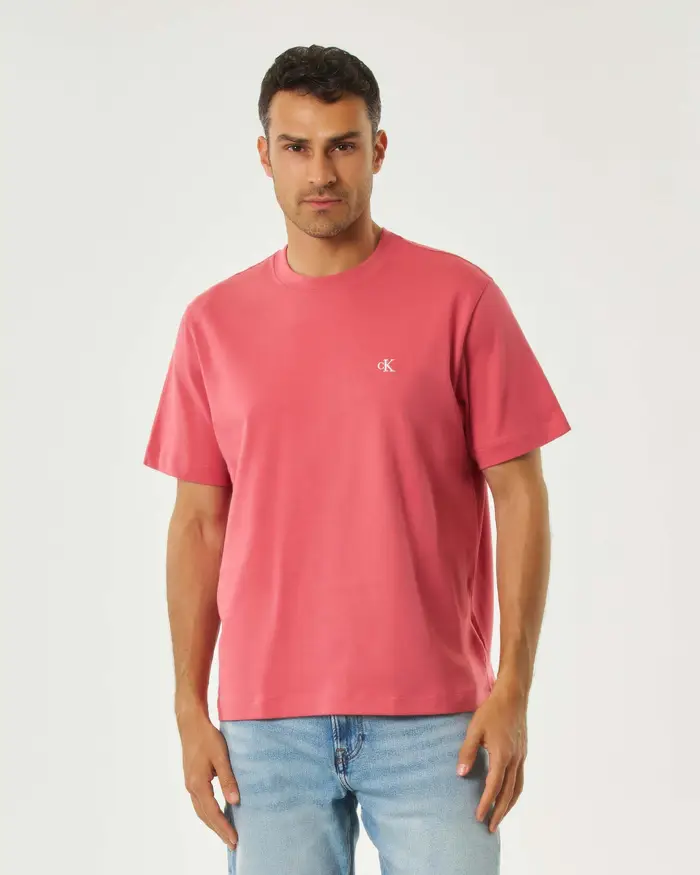 Calvin Klein Jeans T-shirt corallo mezza manica con logo monogramma piccolo