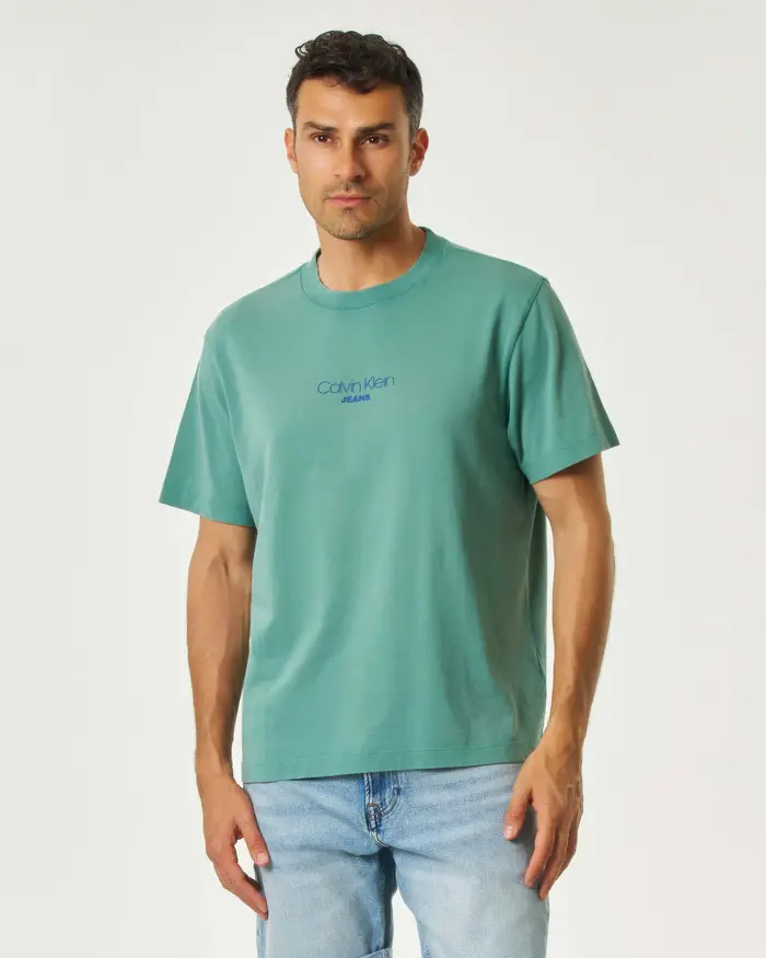 Calvin Klein Jeans T-shirt mezza manica verde menta in cotone con ricamo logo davanti