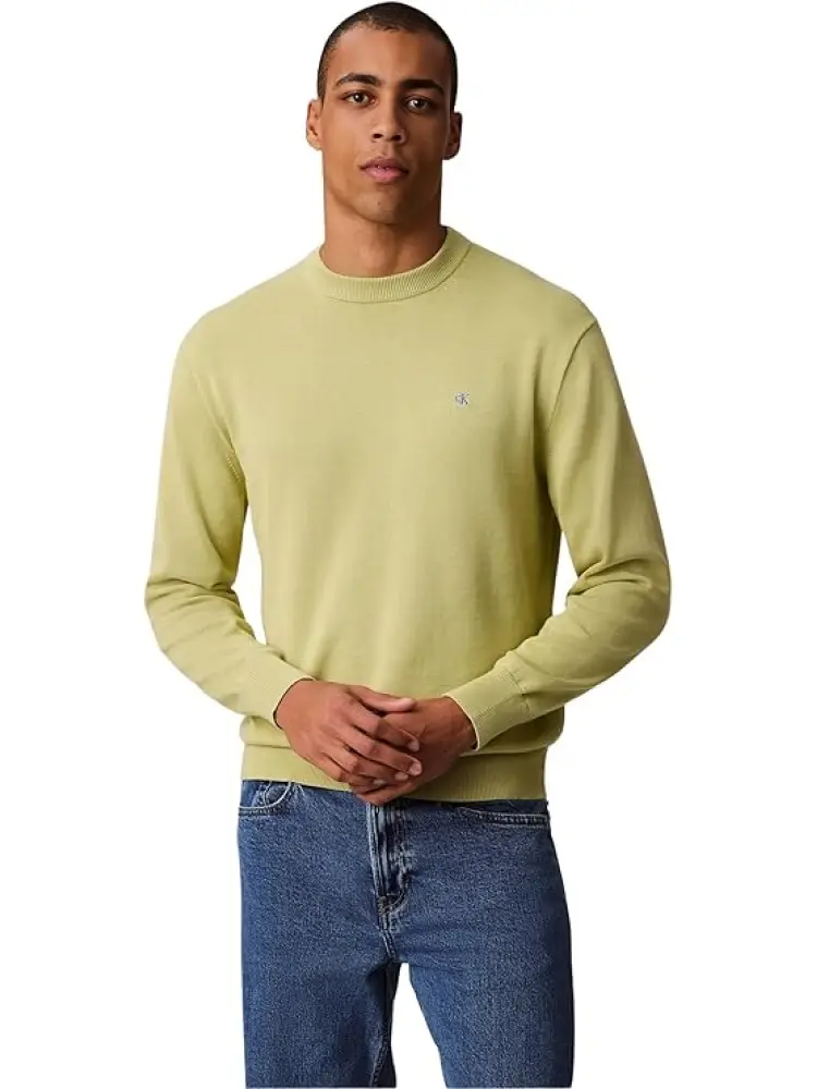 Calvin Klein maglia verde chiaro uomo in cotone mini logo sul petto