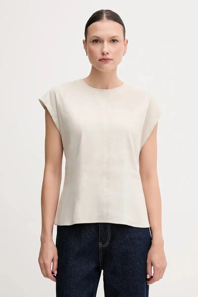 Calvin Klein maglietta di lino donna colore beige LV044B120G