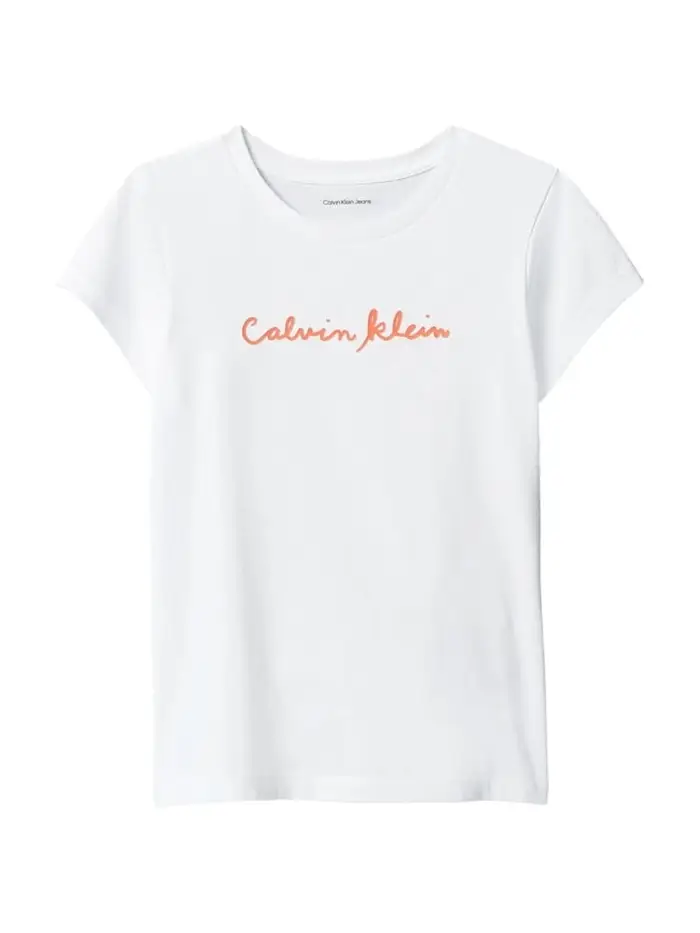 t-shirt a mezza manica kids/junior bianca con logo centrale a contrasto