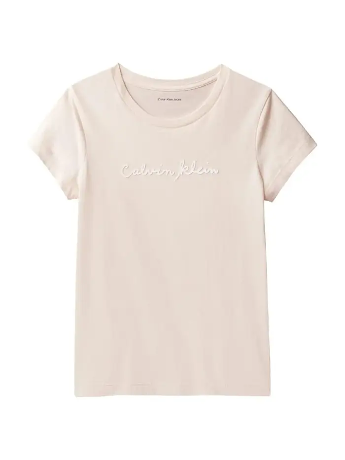 t-shirt a mezza manica kids/junior rosa con logo centrale su tinta