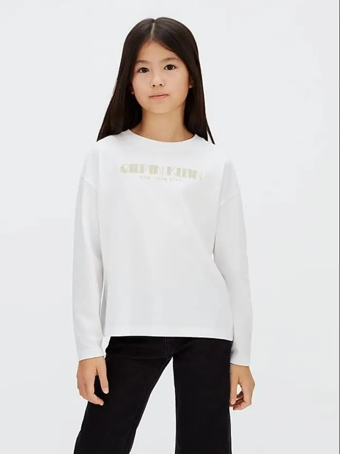 Calvin Klein t-shirt kids/junior in cotone bianco con logo glitter