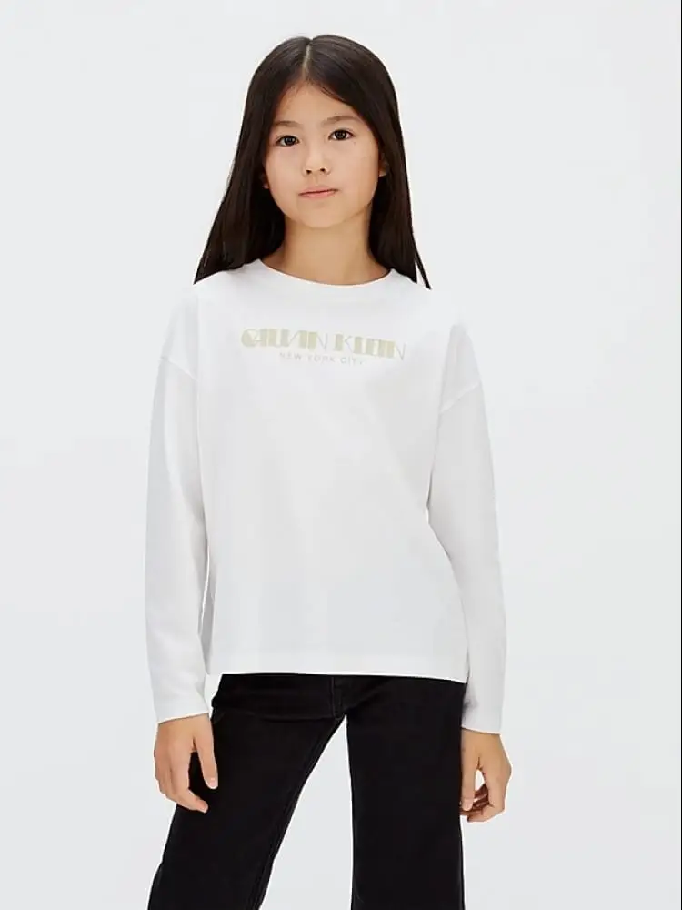 Calvin Klein t-shirt kids/junior in cotone bianco con logo glitter
