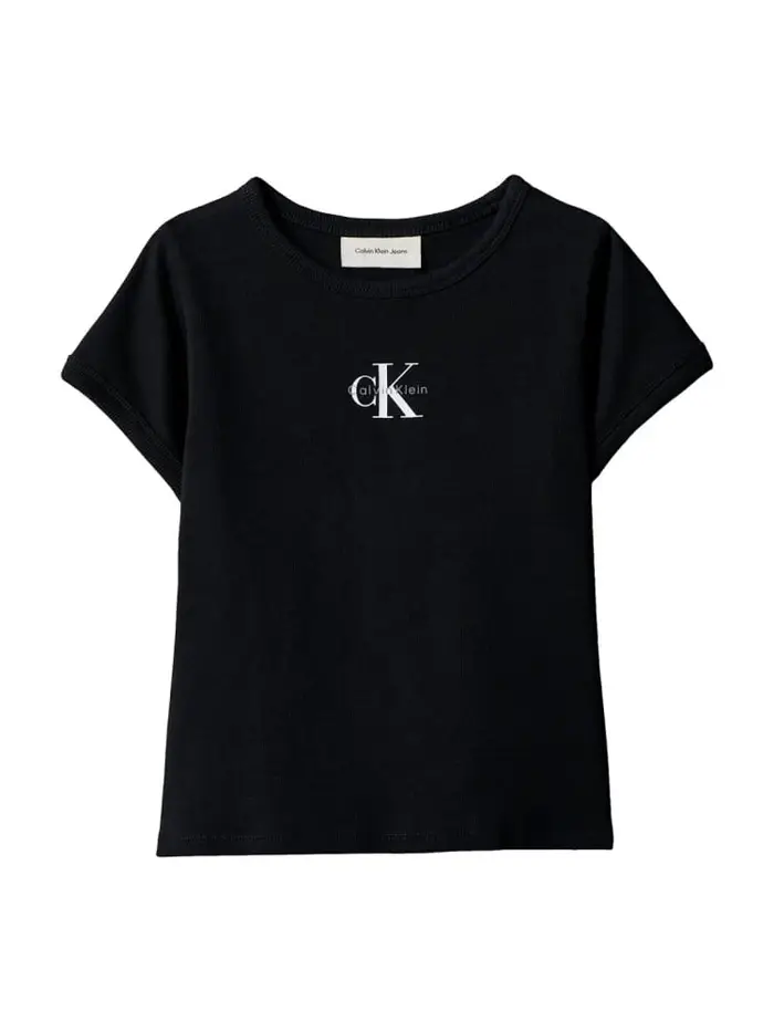 t-shirt kids/junior nera con micro logo a contrasto regular fit
