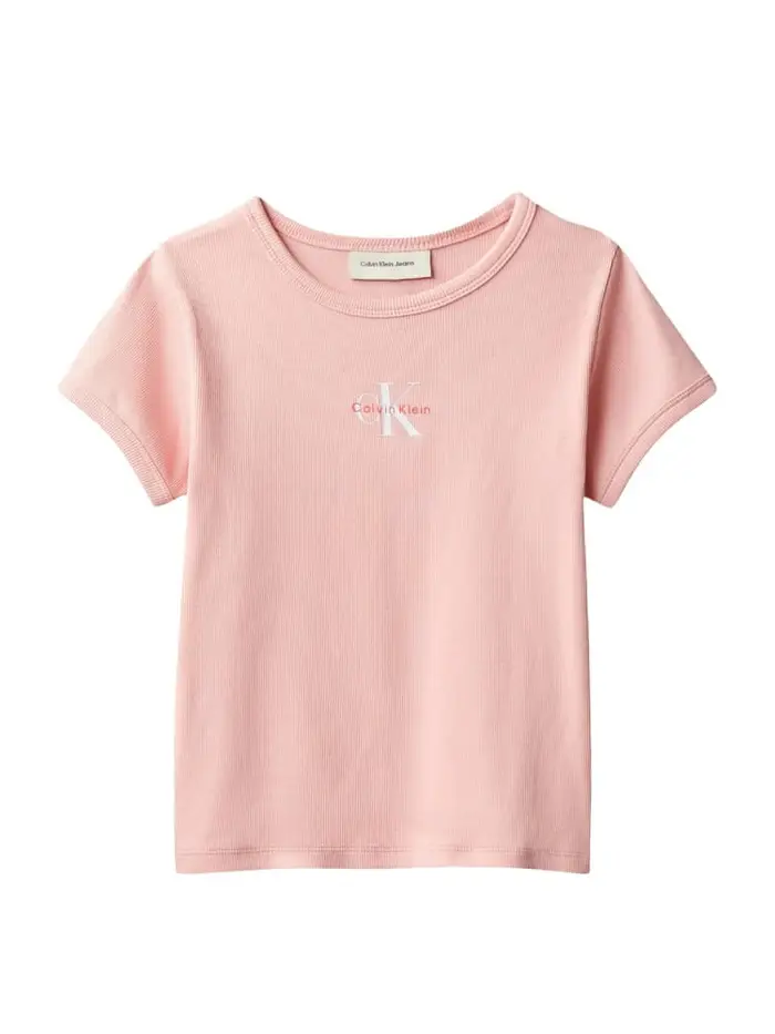 t-shirt kids/junior rosa con micro logo a contrasto regular fit