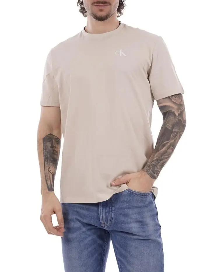 t-shirt uomo in cotone beige con logo lettering
