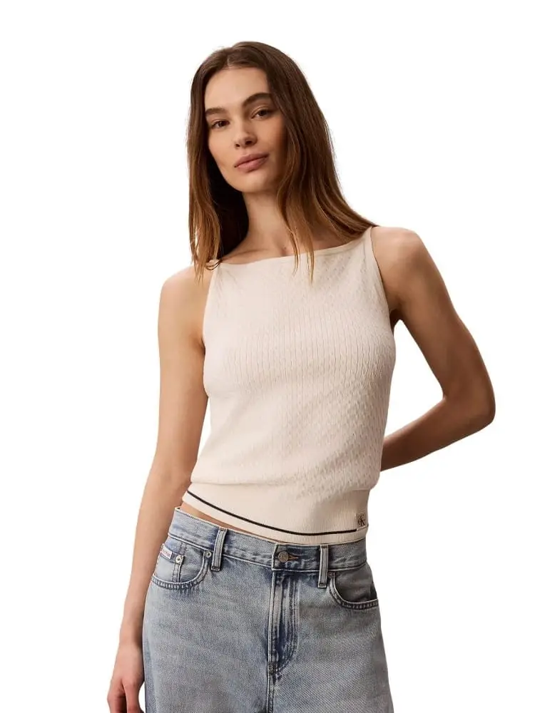 Calvin Klein top donna in maglia a trecce beige slim fit