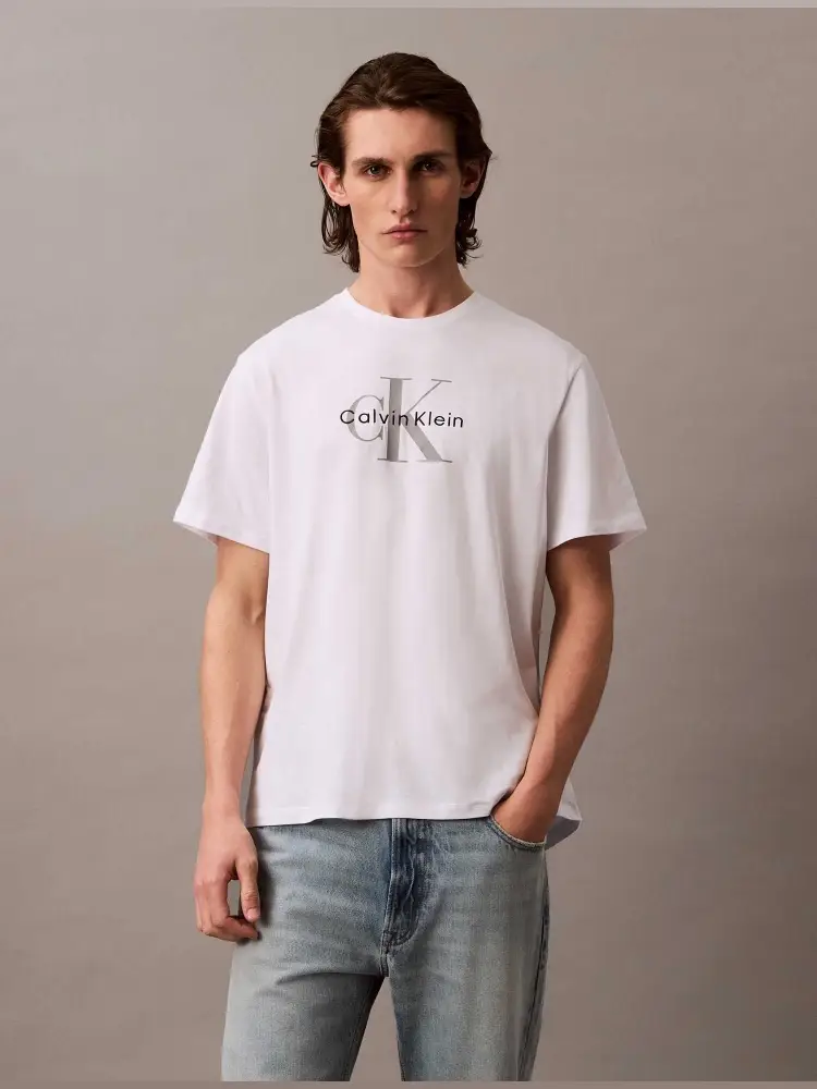 Calvin Klein tshirt bianca uomo in cotone logo a contrasto