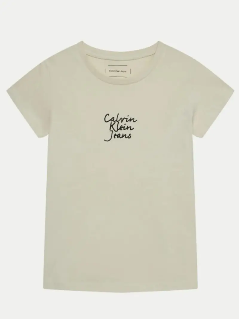 Calvin Klein tshirt ecru bambina in cotone logo lettering sul davanti