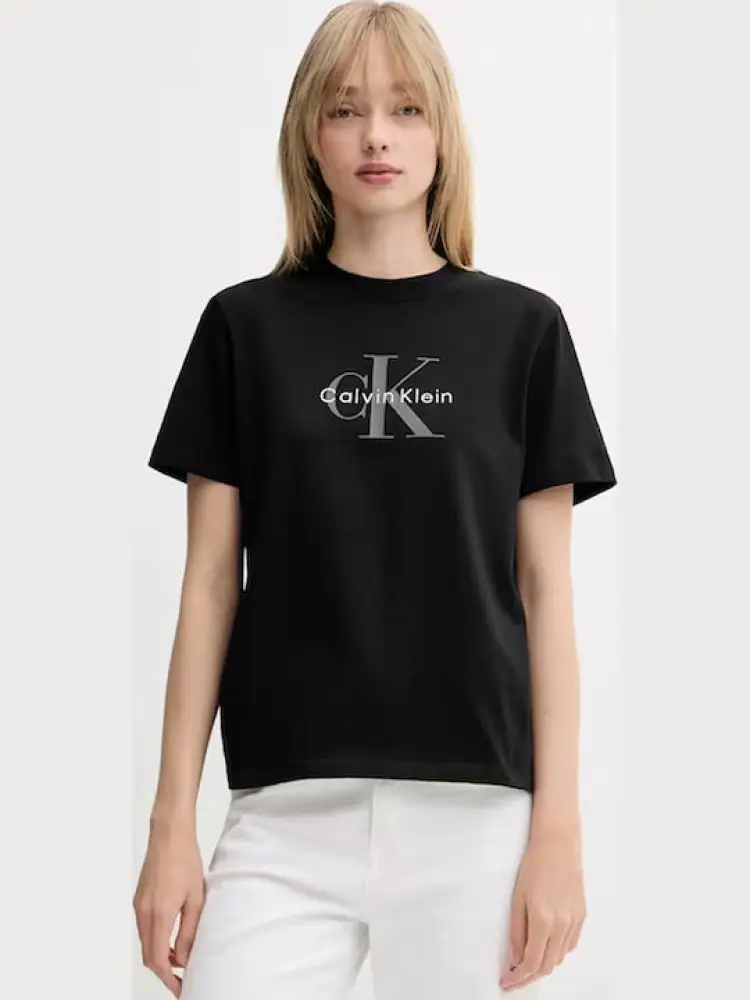 Calvin Klein tshirt nera donna in cotone logo sul davanti