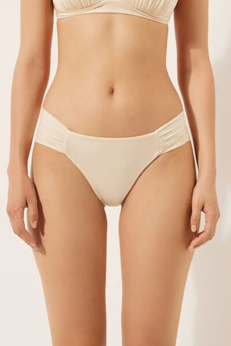 Calzedonia Brasiliana con Drappeggio Costume Shiny Satin Donna Avorio