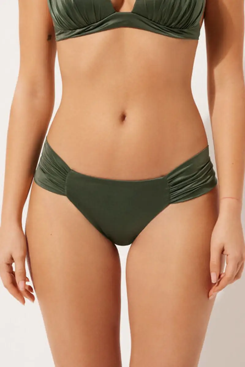 Calzedonia Brasiliana con Drappeggio Costume Shiny Satin Donna Verde