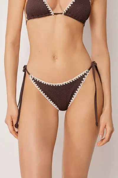 Calzedonia Brasiliana Lacci Costume Bicolor Embroidery Donna Marrone