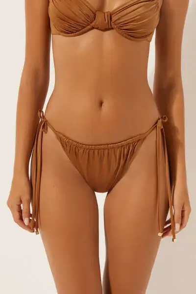 Calzedonia Brasiliana Lacci Costume Shiny Satin Donna Marrone