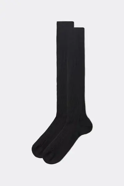 Calzedonia Calze Lunghe in Filo Di Scozia a Coste Uomo Nero