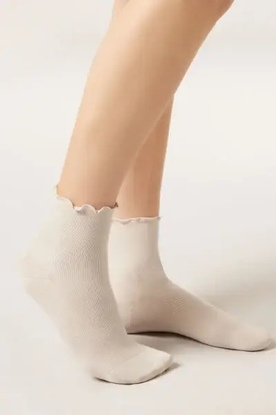 Calzedonia Calzini a Costine in Cotone Donna Naturale