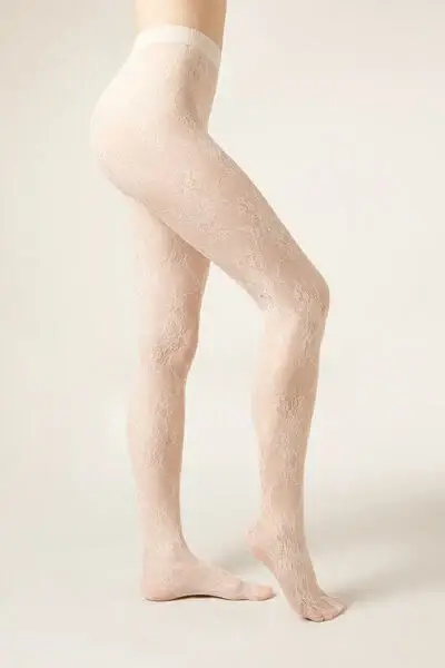 Calzedonia Collant in Pizzo a Fiori Donna Bianco