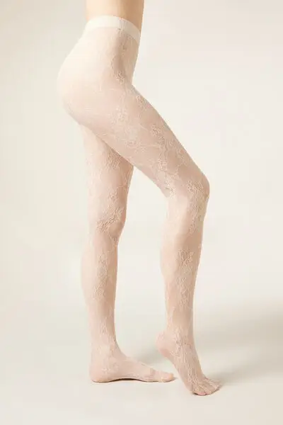 Calzedonia Collant in Pizzo a Fiori Donna Bianco