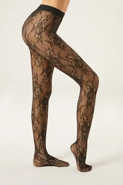 Calzedonia Collant in Pizzo a Fiori Donna Nero
