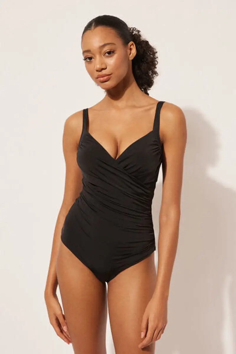 Calzedonia Costume Intero Contenitivo Leggermente Imbottito Indonesia Donna Nero