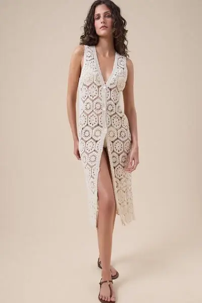 Calzedonia Maxi Gilet Crochet Donna Bianco