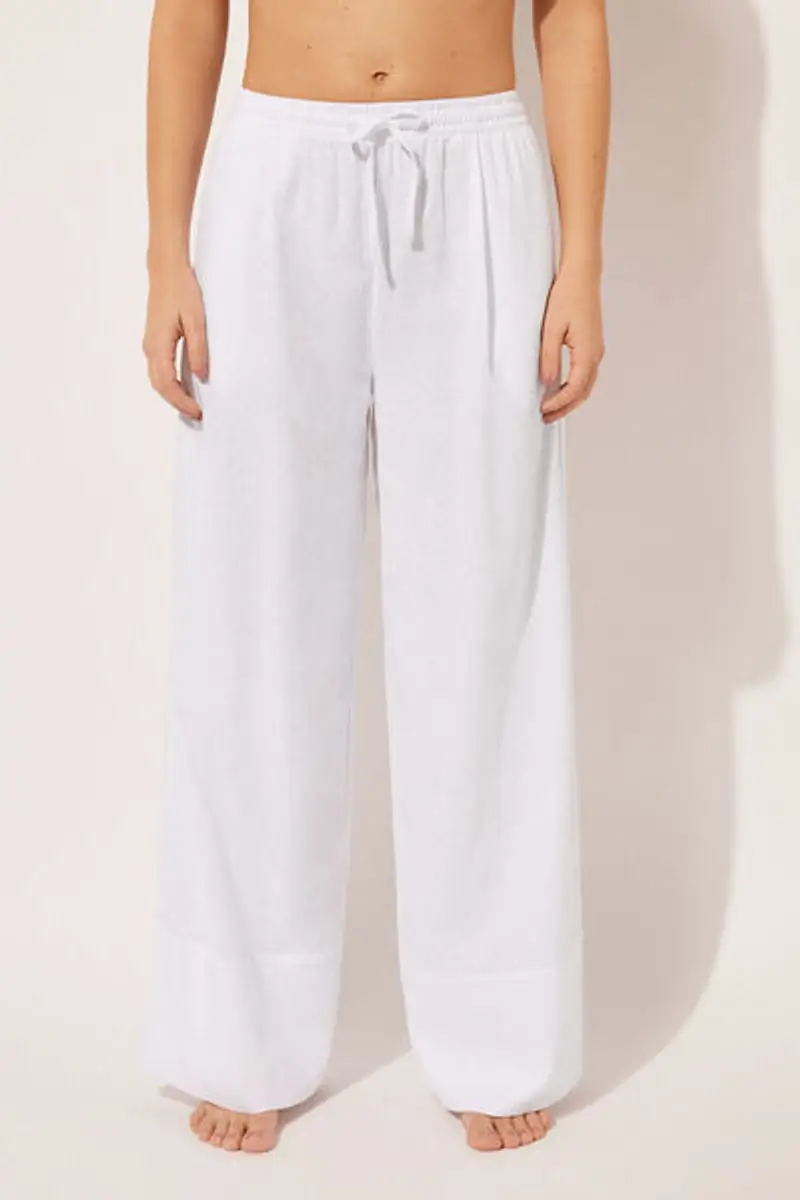 Calzedonia Pantaloni a Palazzo Lino e Viscosa Donna Bianco