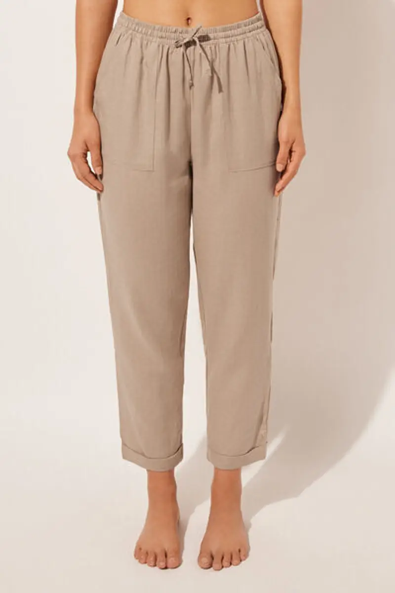 Calzedonia Pantaloni Lunghi Lino e Viscosa Donna Naturale
