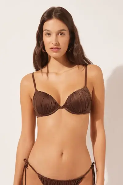 Calzedonia Push up Costume Shiny Satin Donna Marrone Taglia 2