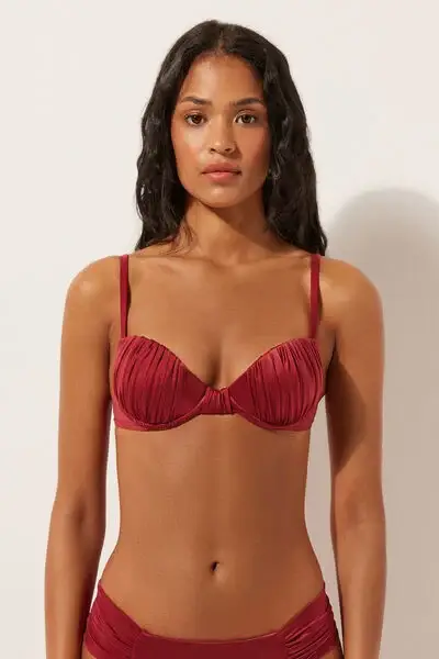 Calzedonia Push up Imbottito Costume Shiny Satin Donna Rosso