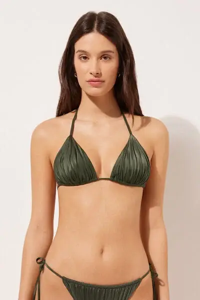 Calzedonia Triangolo Imbottiture Estraibili Costume Shiny Satin Donna Verde Taglia 1
