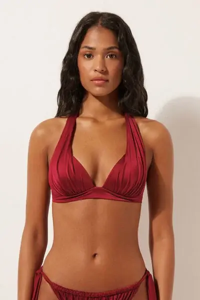 Calzedonia Triangolo Imbottito Costume Shiny Satin Donna Rosso