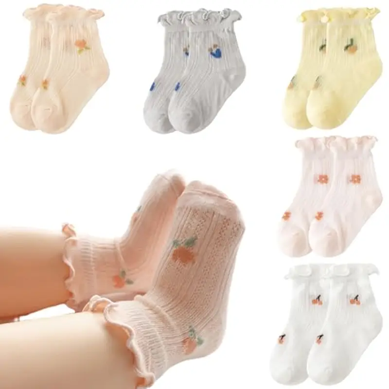 Symphonyw Calzini Neonata Con Volant, 5 Paia, Traspiranti e Graziosi