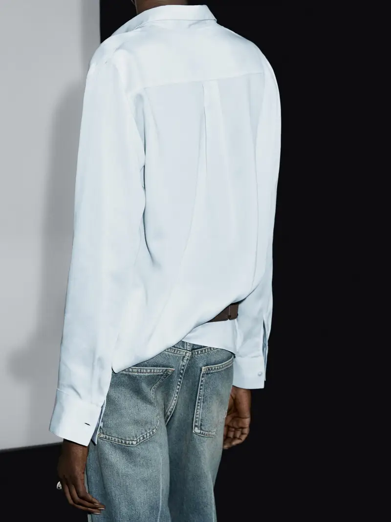 Massimo Dutti Camicia Morbida Con Colletto Stile Camicia - Celeste - 40 - - Femminile