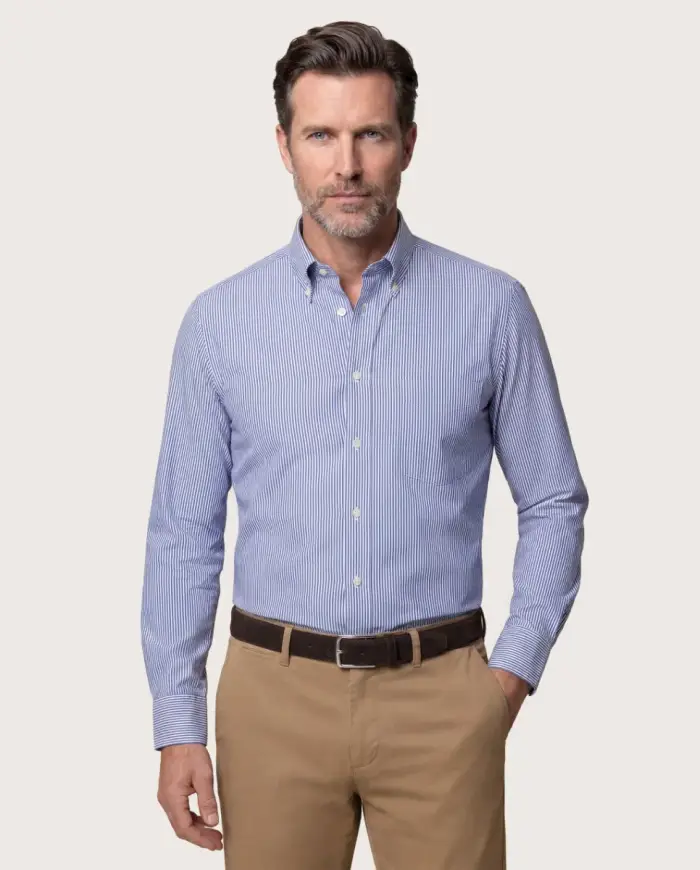 Camicissima Camicia non iron popeline a righe blu slim oslo button down