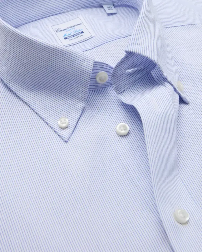 Camicissima Camicia non iron popeline a righe sottili azzurre slim lisbon button down