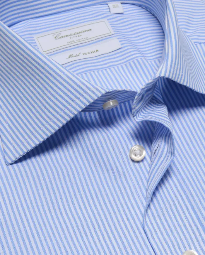 Camicissima Camicia permanent a righe bianche e azzurre, extra slim ischia francese